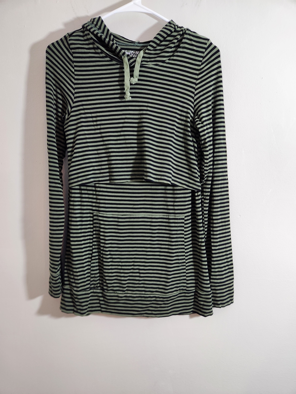 Latched Mama Black & Sage Green Striped Hoodie Top Breastfeeding Nursing Autumn